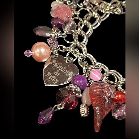 Hand made charm bracelet purple silver 50th Birthday fifty and fabulous - Picture 4 of 11